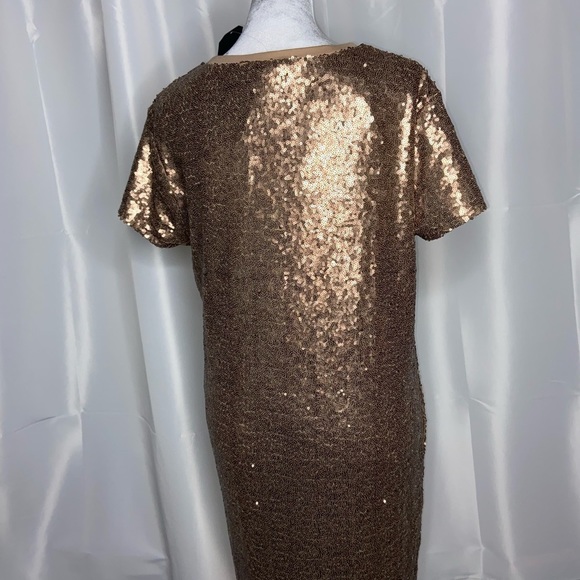 NWT Gold Sequin Scoop Neck Short Casual Dress with pockets size M - Picture 5 of 12